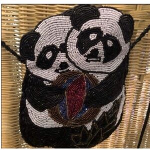 Panda bears vintage beaded purse adorable bag perfect to start a conversation